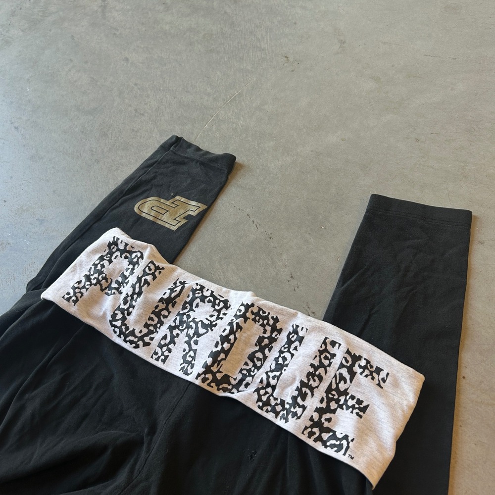 Pink Victoria's Secret Yoga Pants Black Gray Foldover Gold Dog Logo Flare Small